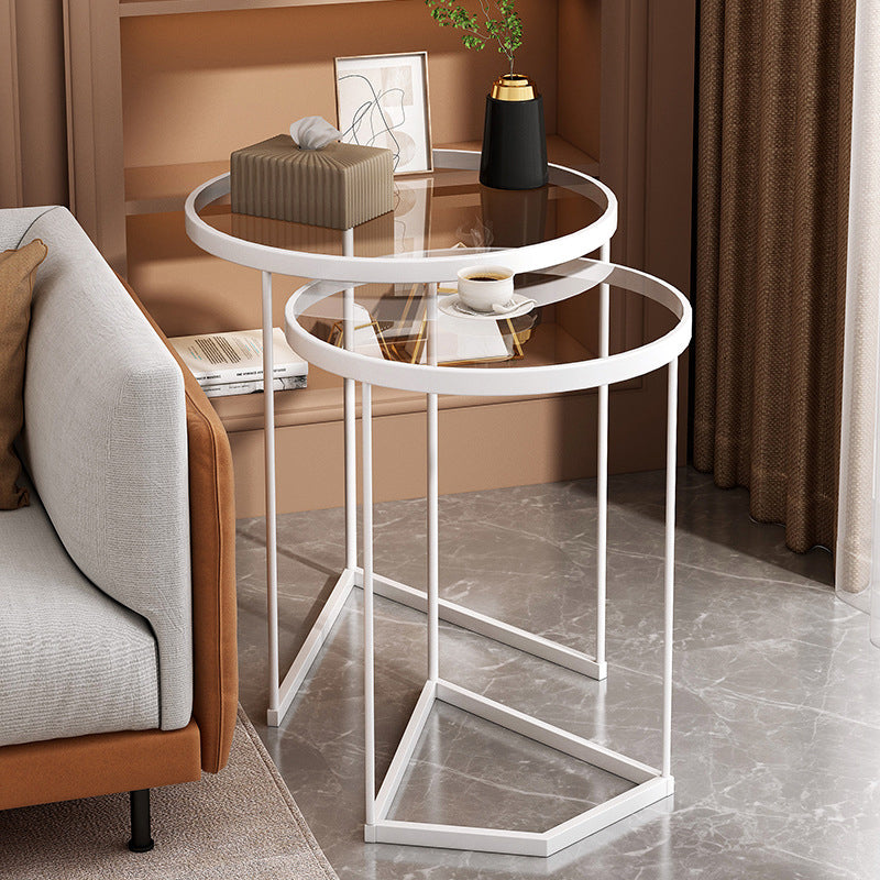 Minimalism Coffee Table Set Glass Round 2-Piece Coffee Cocktail Table