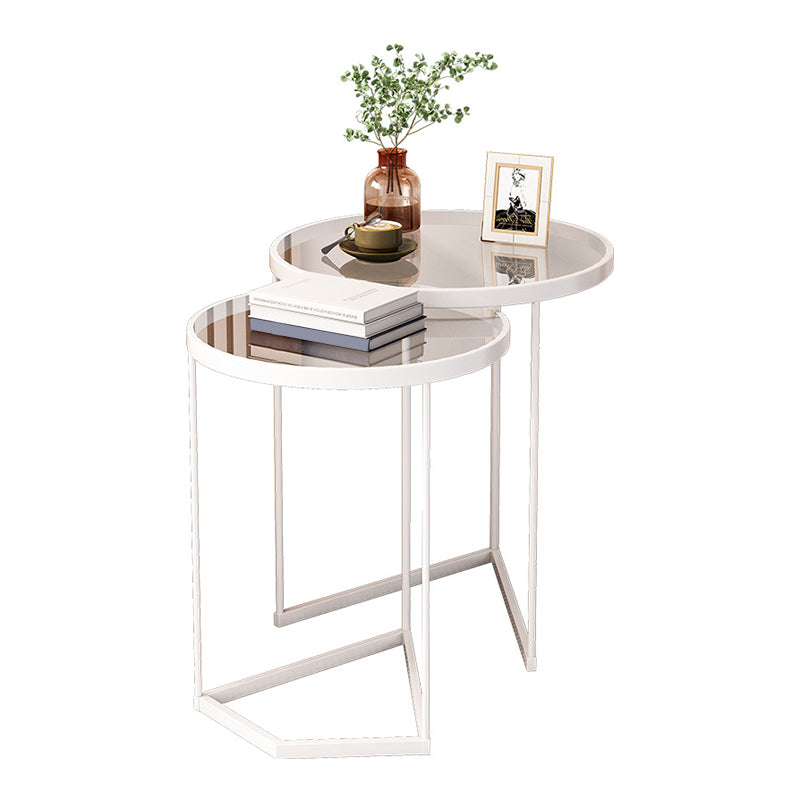 Minimalism Coffee Table Set Glass Round 2-Piece Coffee Cocktail Table