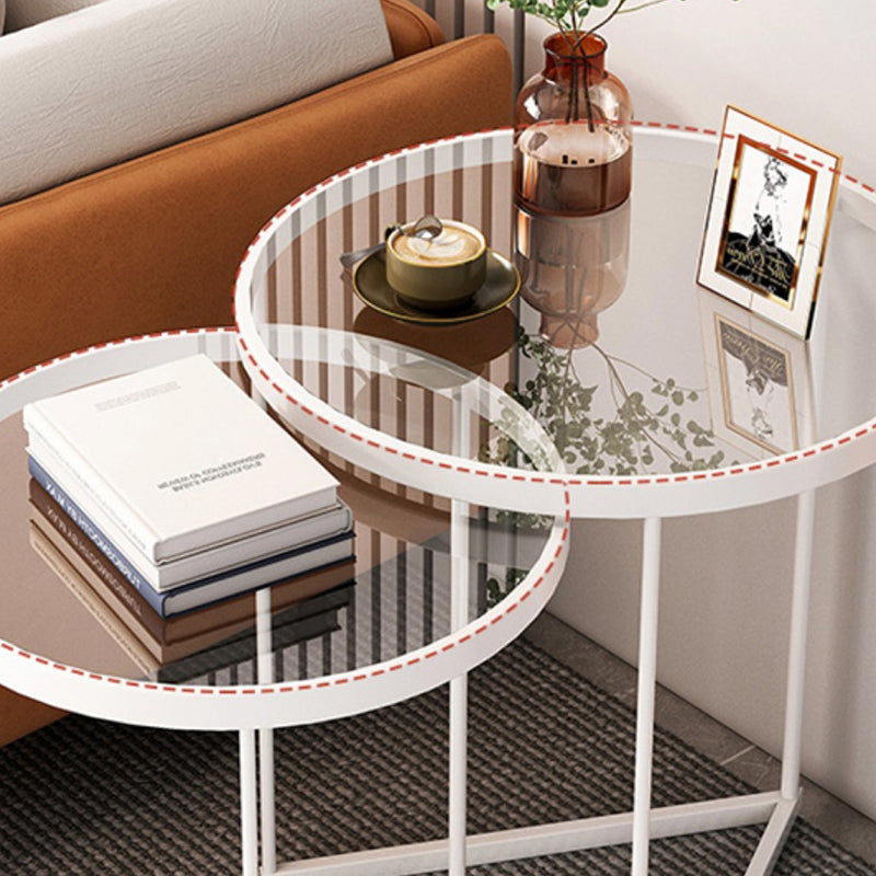 Minimalism Coffee Table Set Glass Round 2-Piece Coffee Cocktail Table