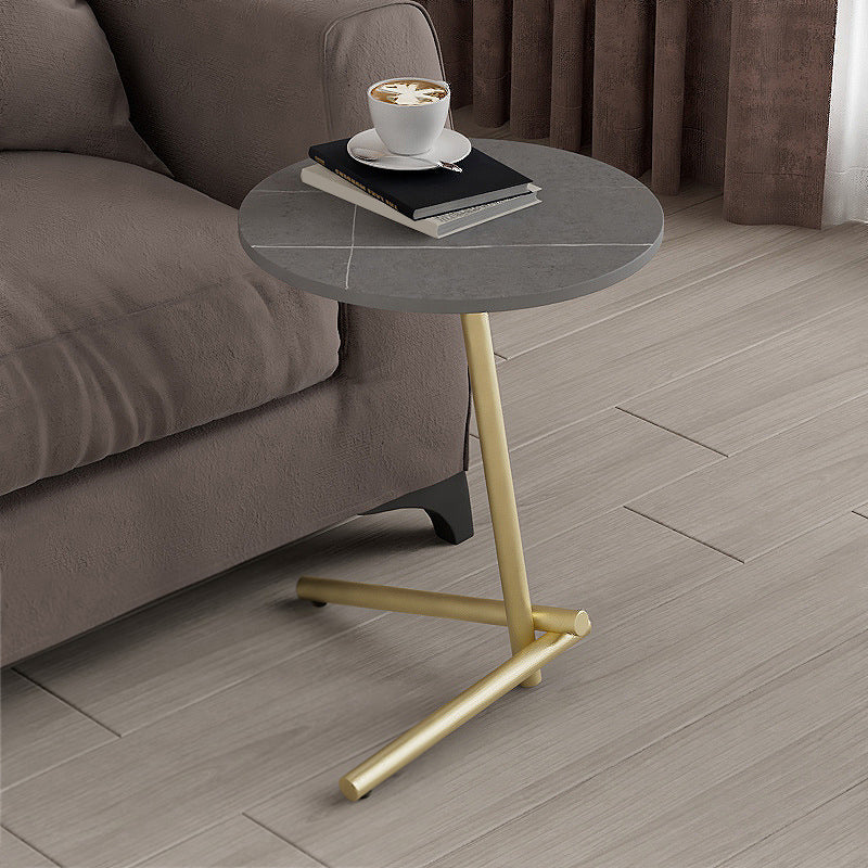 Contemporary Slate and Metal Single Coffee Table Frame Round Glam Coffee Table