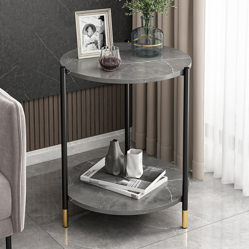 Modern Slate and Metal Single Coffee Table Frame Round Glam Coffee Table