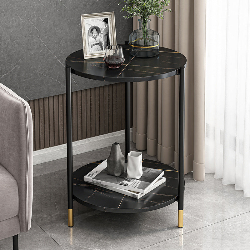 Modern Slate and Metal Single Coffee Table Frame Round Glam Coffee Table