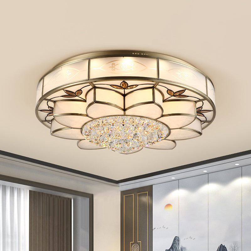 7-Light Flushmount Lighting Contemporary Blossom Frosted Glass Ceiling Flush Mount with Crystal Drop