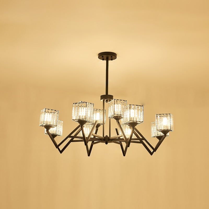 12 luci a blocco cristallo semifulco modernismo modernismo nero soggiorno lampada a soffitto con braccio a V