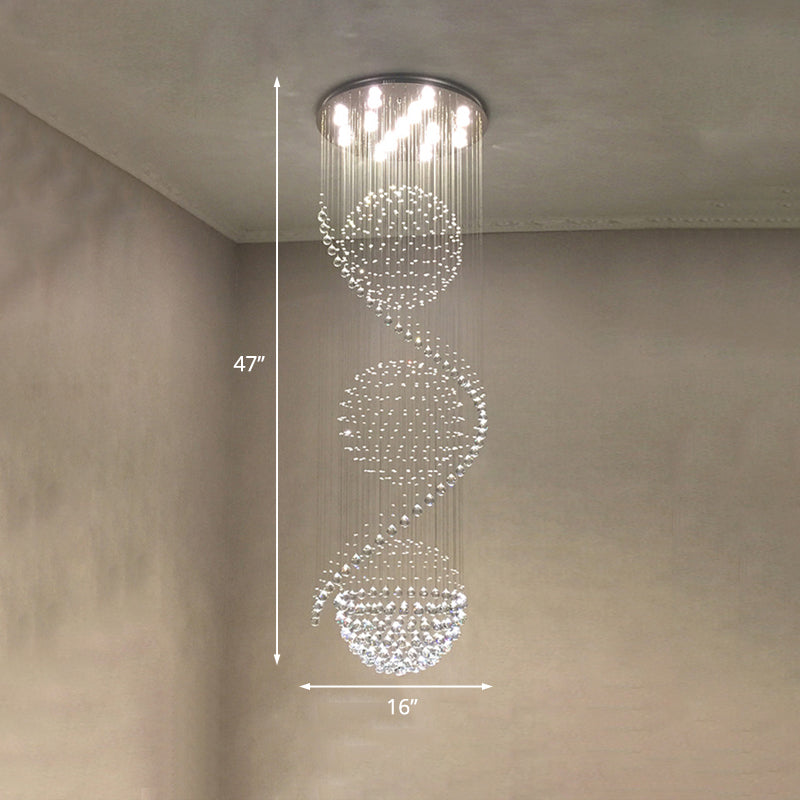 Clear Crystal Spiral Cascading Pendant Modernism 4 Lights Stairway LED Multi Light Chandelier