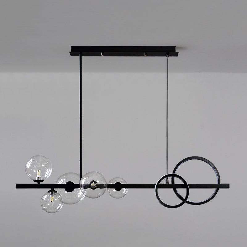 Post Modern Kitchen Island Light in Black / Gold Aluminum Ceiling Fixture with Glass Shade