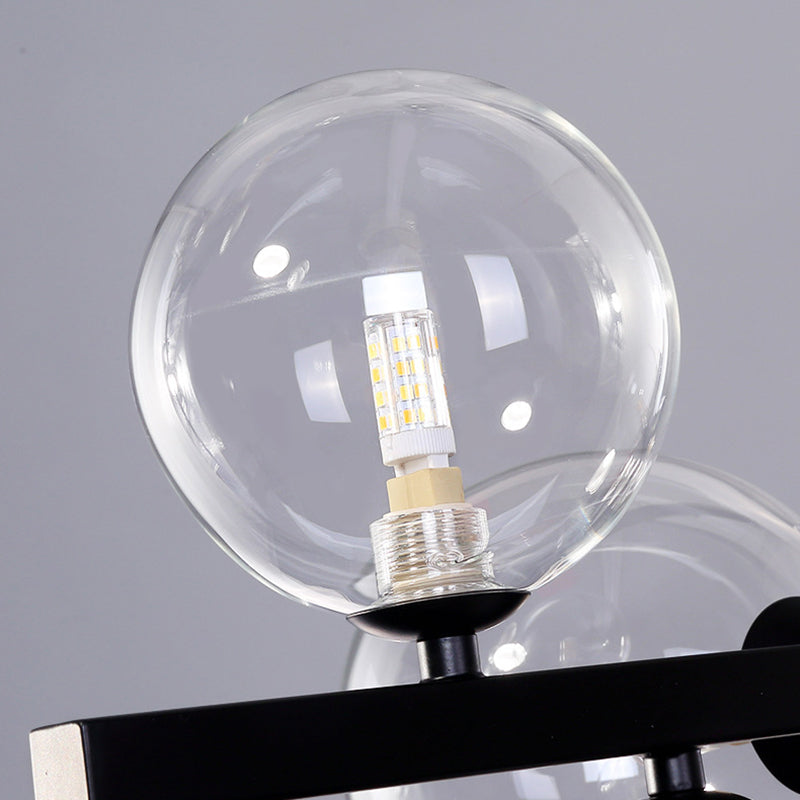 Post Modern Kitchen Island Light in Black / Gold Aluminum Ceiling Fixture with Glass Shade
