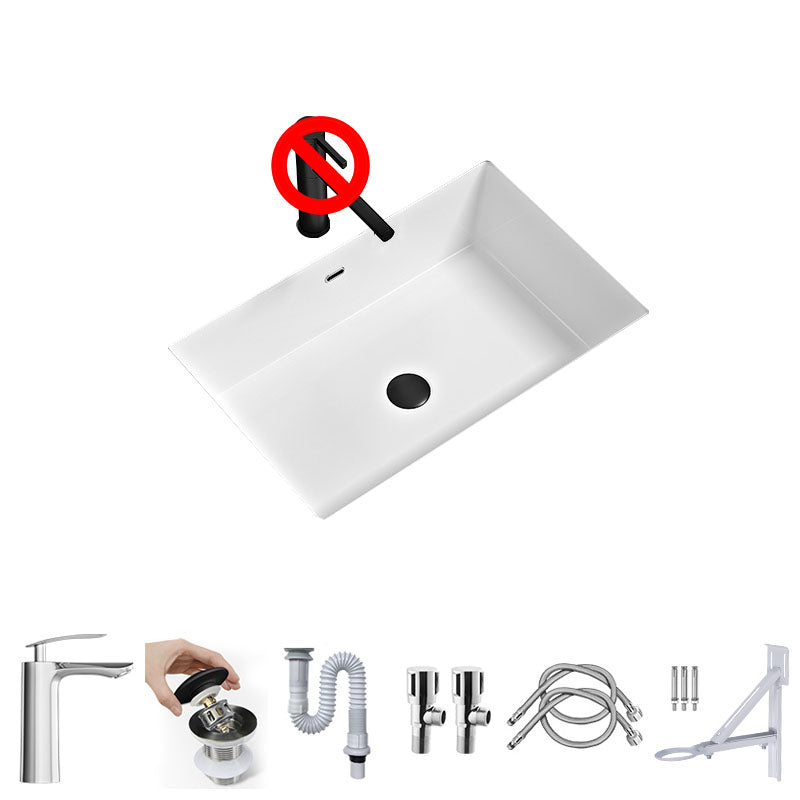 Bathroom Sink Ceramic Pull-out Faucet White Rectangular Washroom Sink