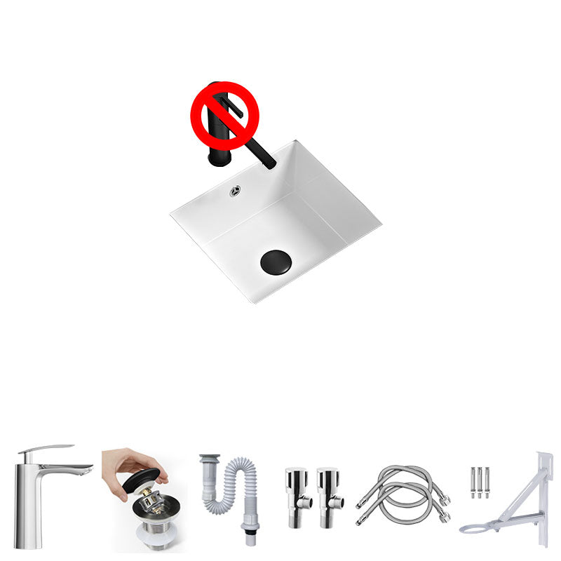 Bathroom Sink Ceramic Pull-out Faucet White Rectangular Washroom Sink