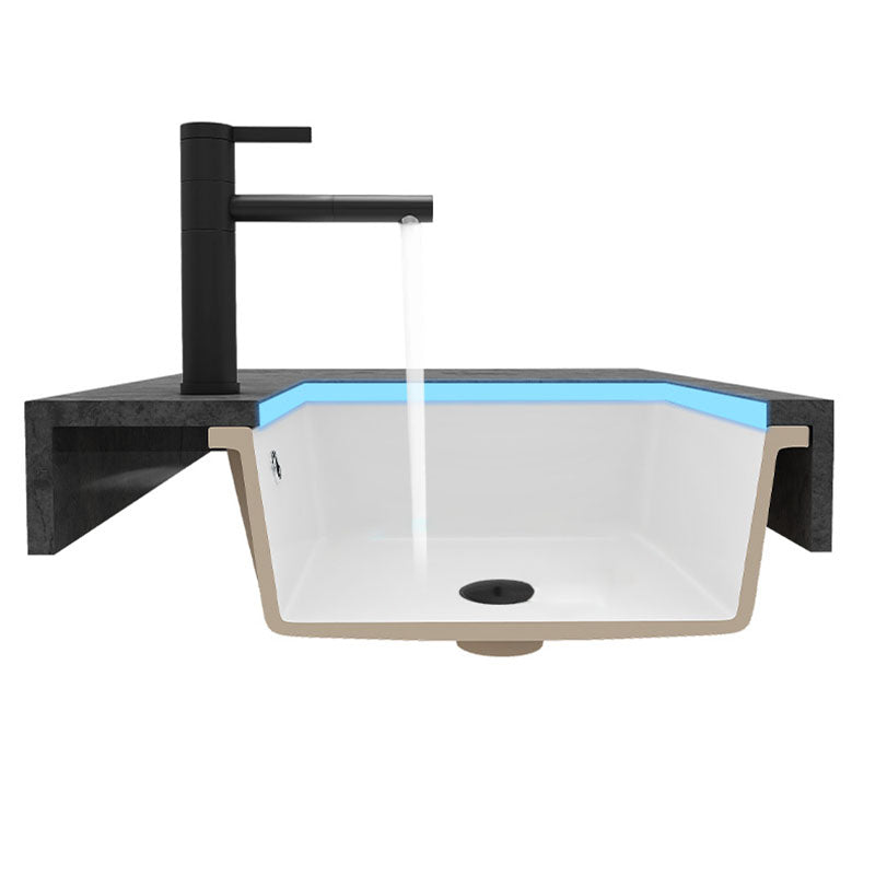 Bathroom Sink Ceramic Pull-out Faucet White Rectangular Washroom Sink