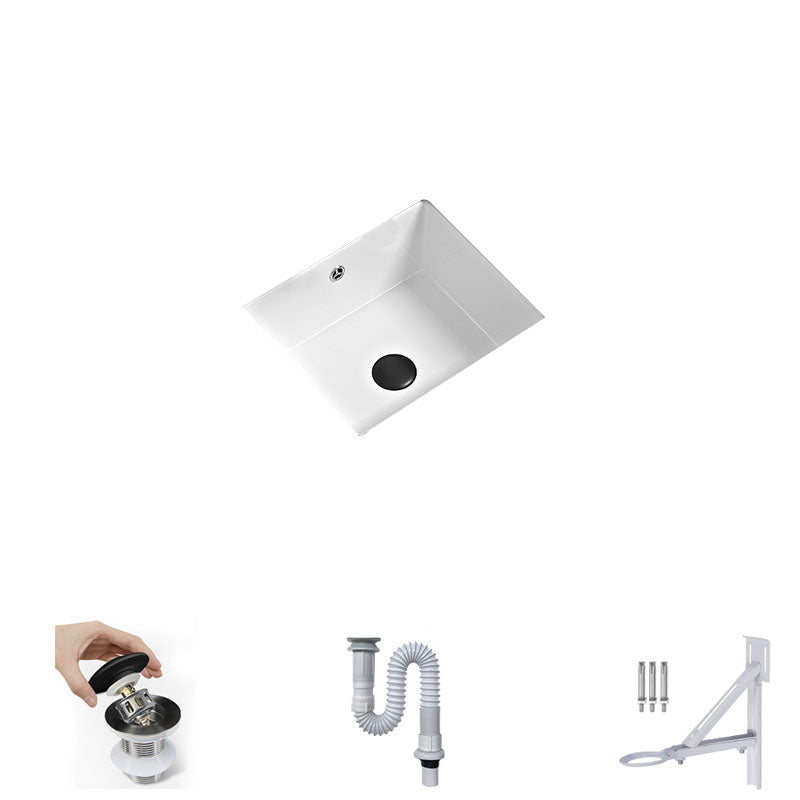 Bathroom Sink Ceramic Pull-out Faucet White Rectangular Washroom Sink