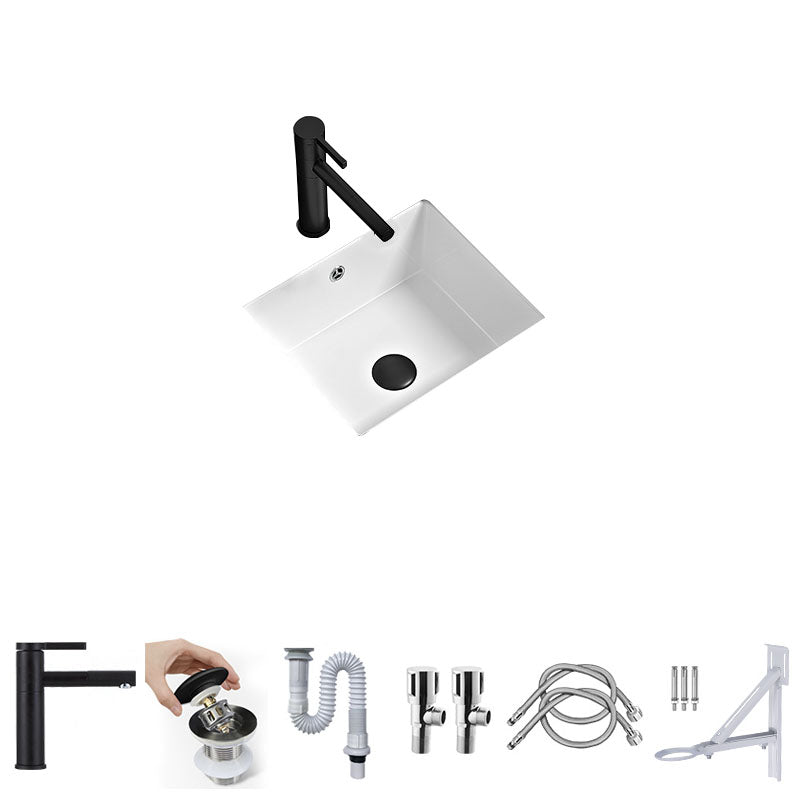 Bathroom Sink Ceramic Pull-out Faucet White Rectangular Washroom Sink