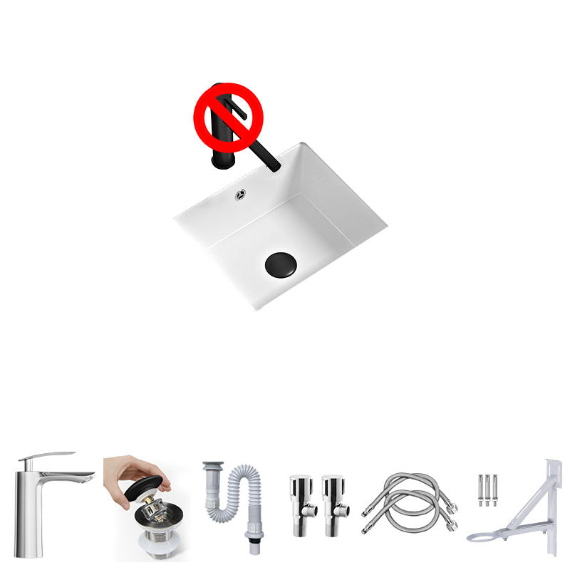 Bathroom Sink Ceramic Pull-out Faucet White Rectangular Washroom Sink