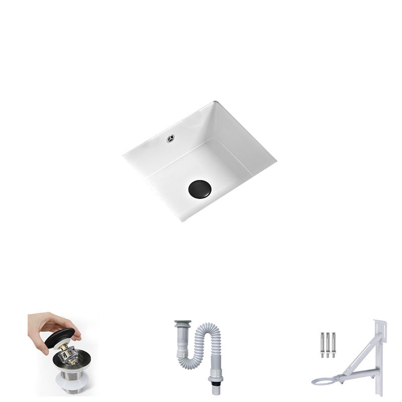 Bathroom Sink Ceramic Pull-out Faucet White Rectangular Washroom Sink
