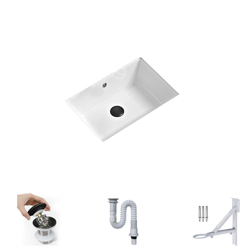 Bathroom Sink Ceramic Pull-out Faucet White Rectangular Washroom Sink