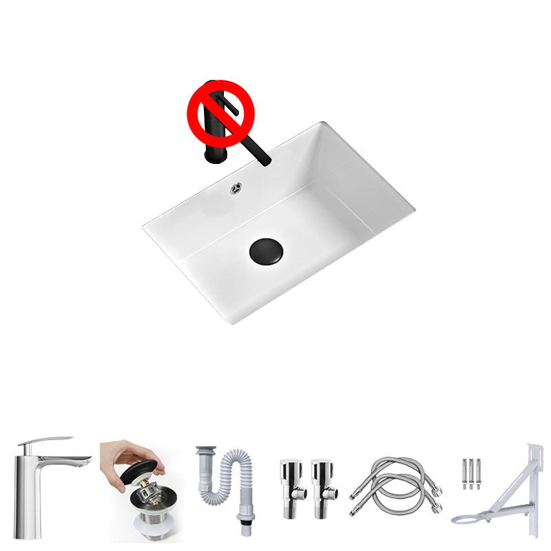 Bathroom Sink Ceramic Pull-out Faucet White Rectangular Washroom Sink