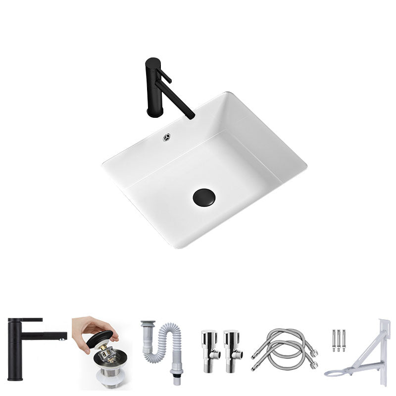 Bathroom Sink Ceramic Pull-out Faucet White Rectangular Washroom Sink