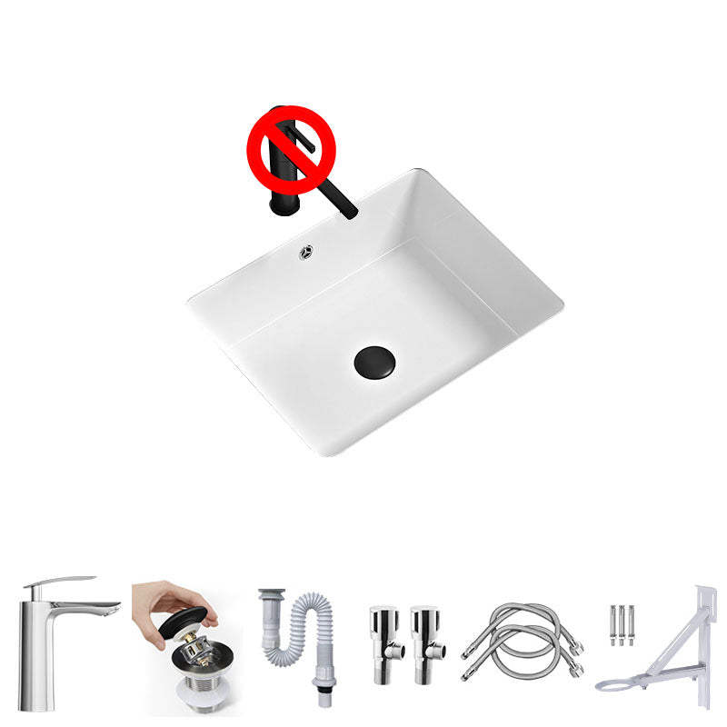 Bathroom Sink Ceramic Pull-out Faucet White Rectangular Washroom Sink