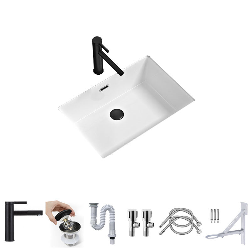 Bathroom Sink Ceramic Pull-out Faucet White Rectangular Washroom Sink