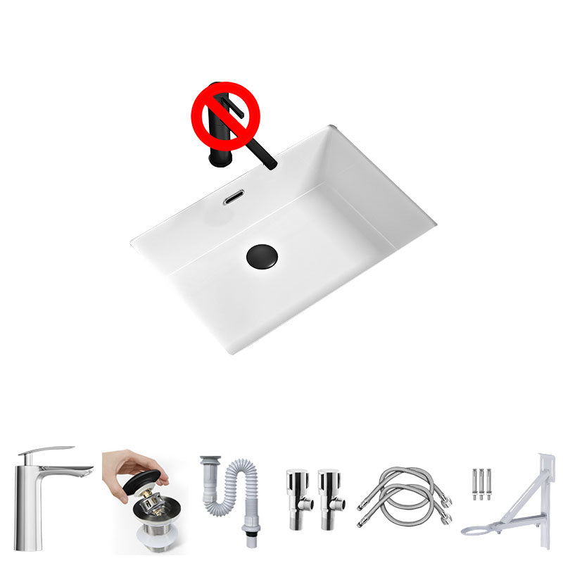 Bathroom Sink Ceramic Pull-out Faucet White Rectangular Washroom Sink