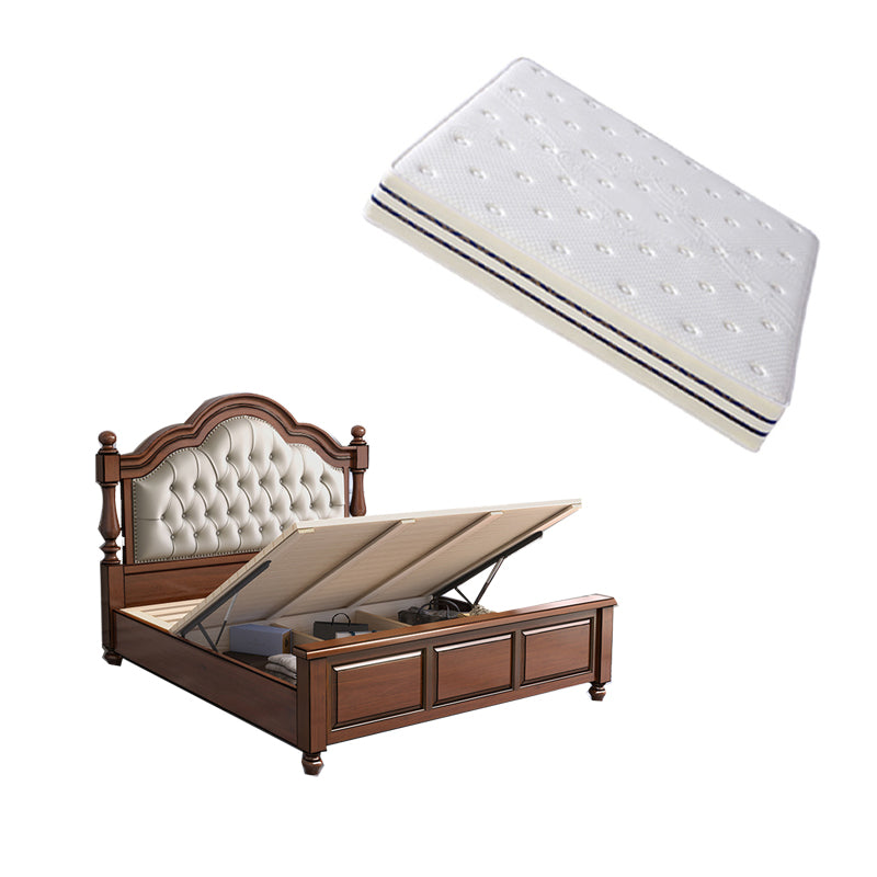 Mid-Century Modern Standard Bed Solid Wood Panel Bed with Upholstered Headboard