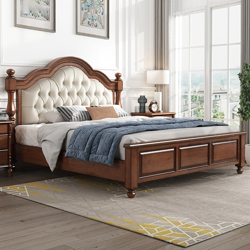 Mid-Century Modern Standard Bed Solid Wood Panel Bed with Upholstered Headboard
