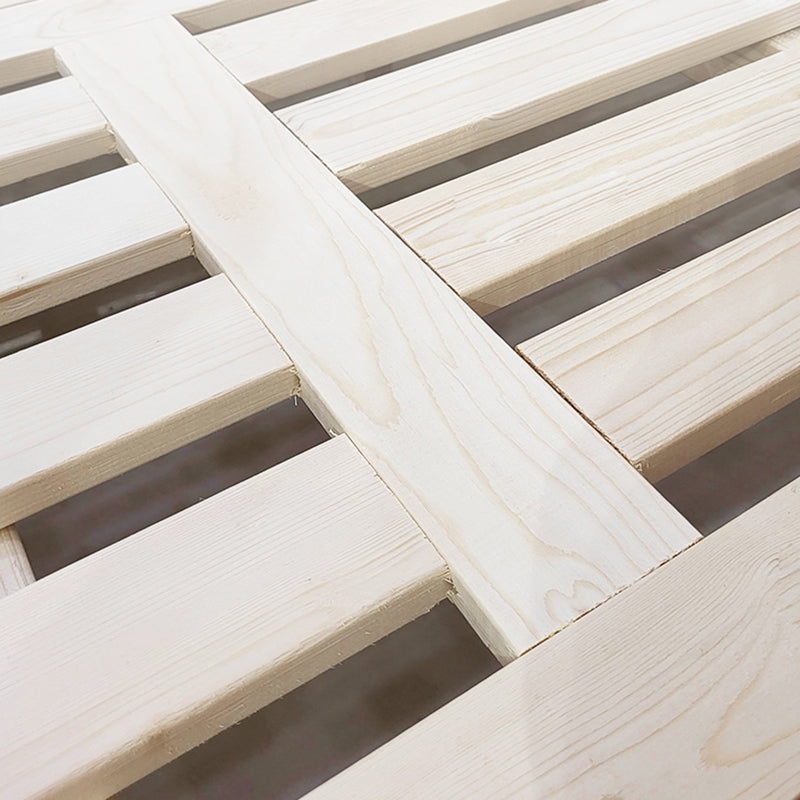 Mid-Century Modern Standard Bed Solid Wood Panel Bed with Upholstered Headboard