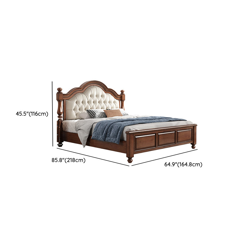 Mid-Century Modern Standard Bed Solid Wood Panel Bed with Upholstered Headboard