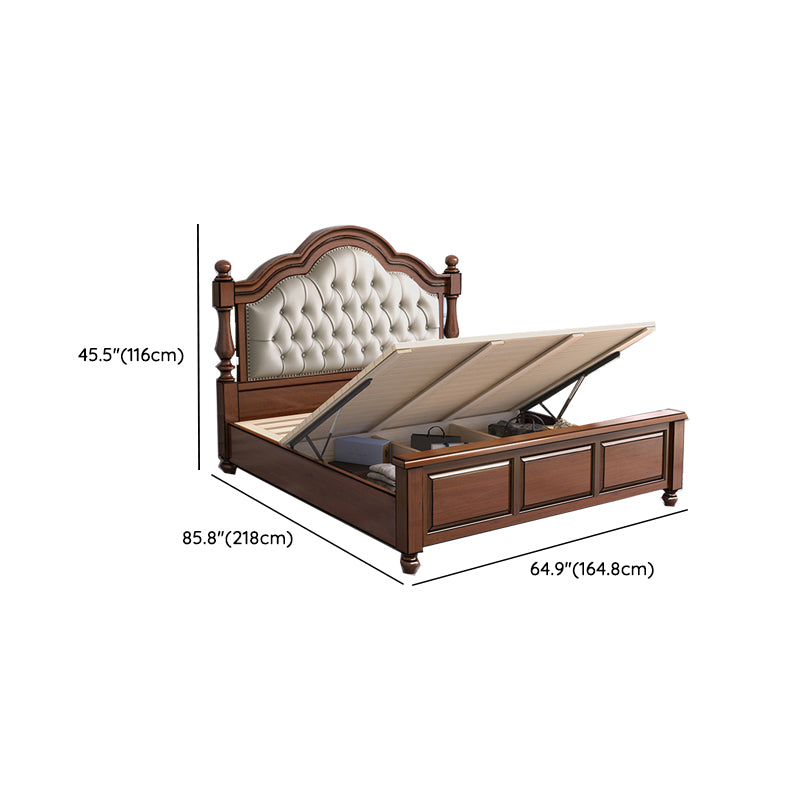 Mid-Century Modern Standard Bed Solid Wood Panel Bed with Upholstered Headboard