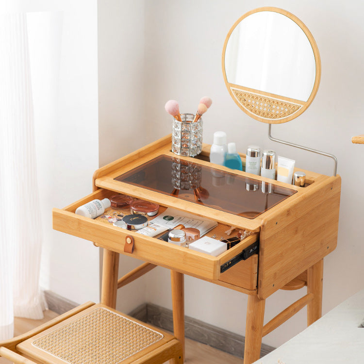 Contemporary Wood Vanity with 2 Storage Drawers Makeup Vanity Desk with Mirror