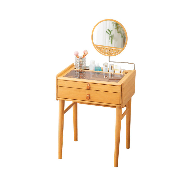 Contemporary Wood Vanity with 2 Storage Drawers Makeup Vanity Desk with Mirror