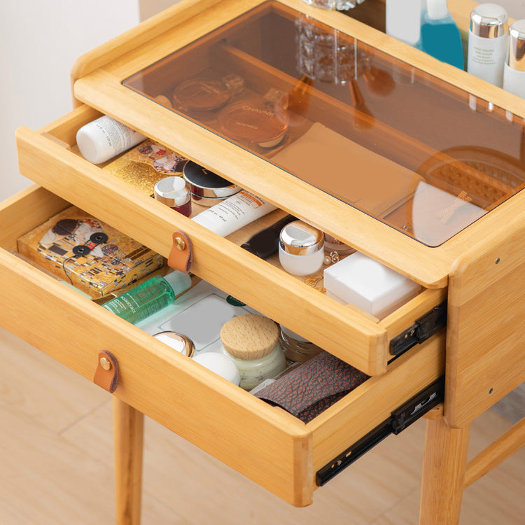 Contemporary Wood Vanity with 2 Storage Drawers Makeup Vanity Desk with Mirror