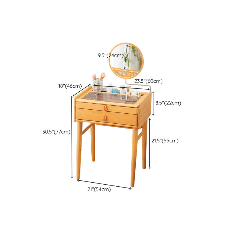 Contemporary Wood Vanity with 2 Storage Drawers Makeup Vanity Desk with Mirror