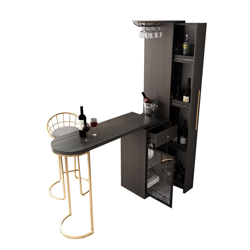 Glam Wood Counter Table 2/3 Pieces Bar Table Set with Wine Racks for Living Room