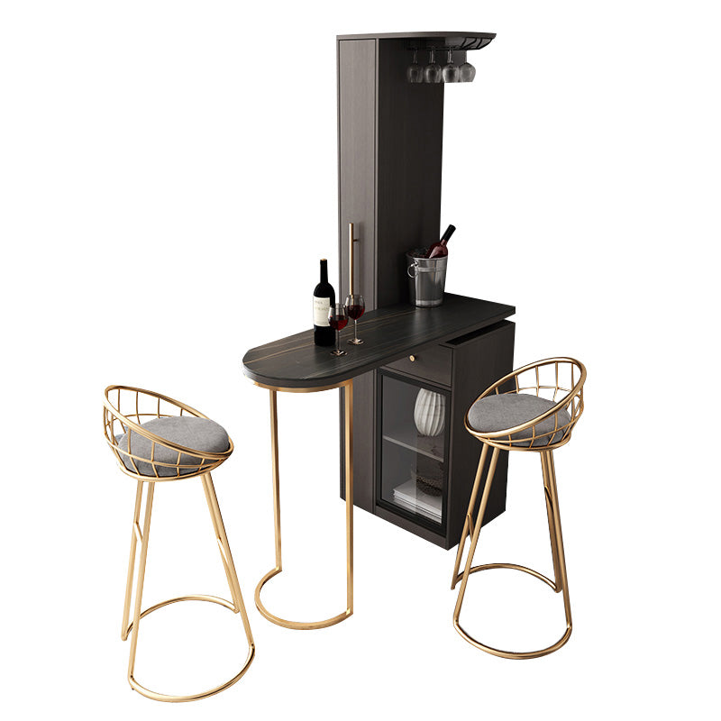 Glam Wood Counter Table 2/3 Pieces Bar Table Set with Wine Racks for Living Room