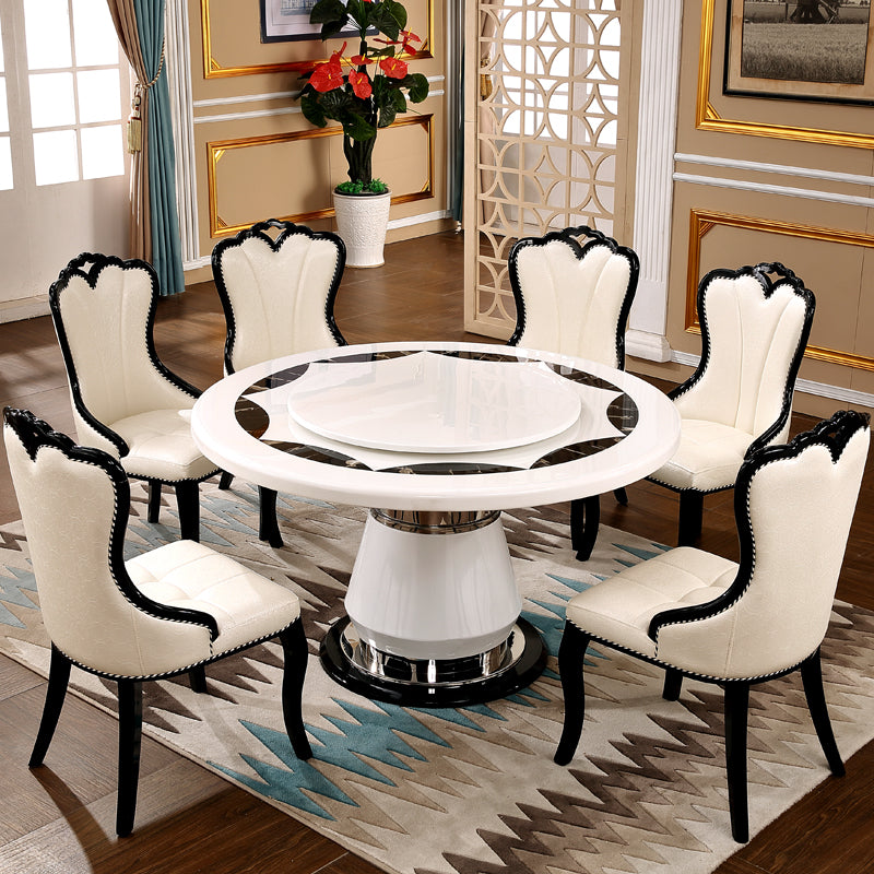 Marble Dining Table Round Pedestal Dining Site Table with Turntable