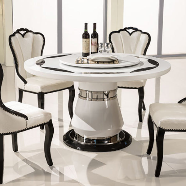 Marble Dining Table Round Pedestal Dining Site Table with Turntable