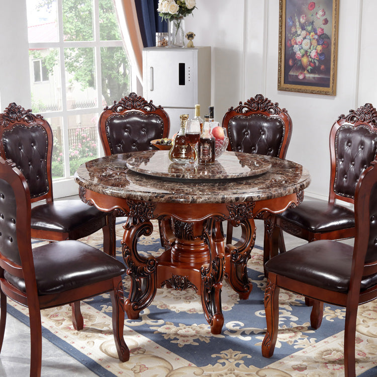 Faux Marble Dining Table Traditional Round Dinette Table with Turntable