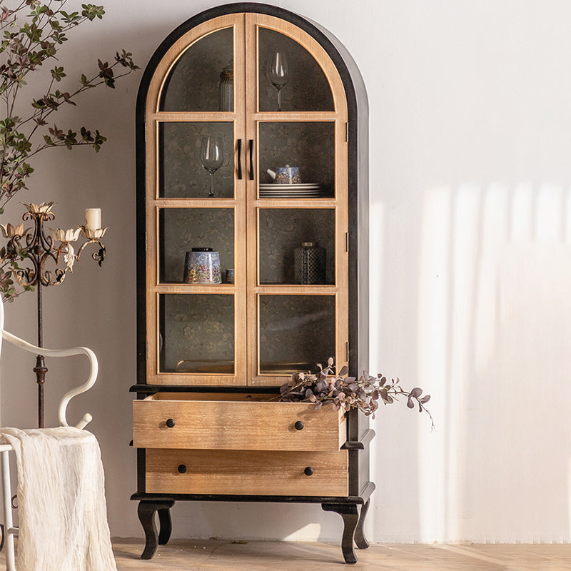 Glass Door Accent Cabinet Distressed Wood Industrial Storage Cabinet