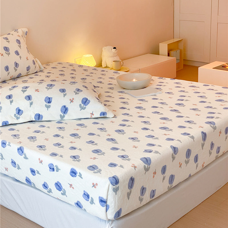 Sheet Sets Flannel Cartoon Printed Wrinkle Resistant Super Soft Breathable Bed Sheet Set