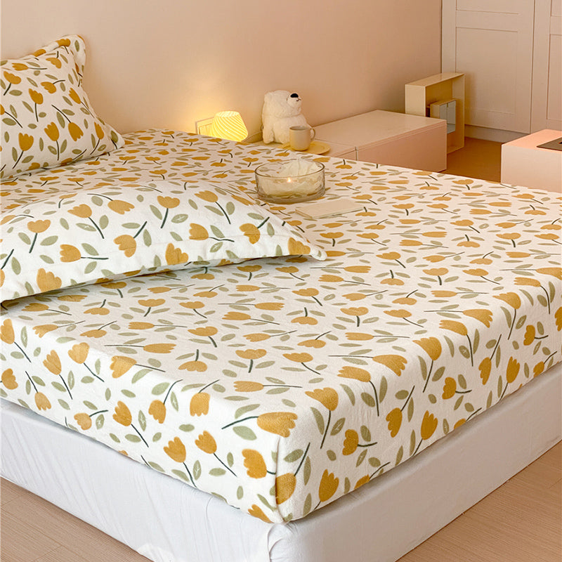 Sheet Sets Flannel Cartoon Printed Wrinkle Resistant Super Soft Breathable Bed Sheet Set