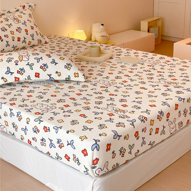 Sheet Sets Flannel Cartoon Printed Wrinkle Resistant Super Soft Breathable Bed Sheet Set