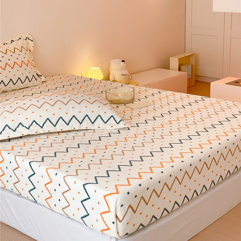 Sheet Sets Flannel Cartoon Printed Wrinkle Resistant Super Soft Breathable Bed Sheet Set