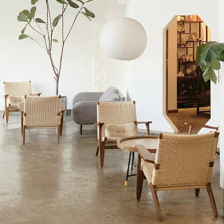 Contemporary Solid Wood Arm Chair Home Cane Back Dining Chair