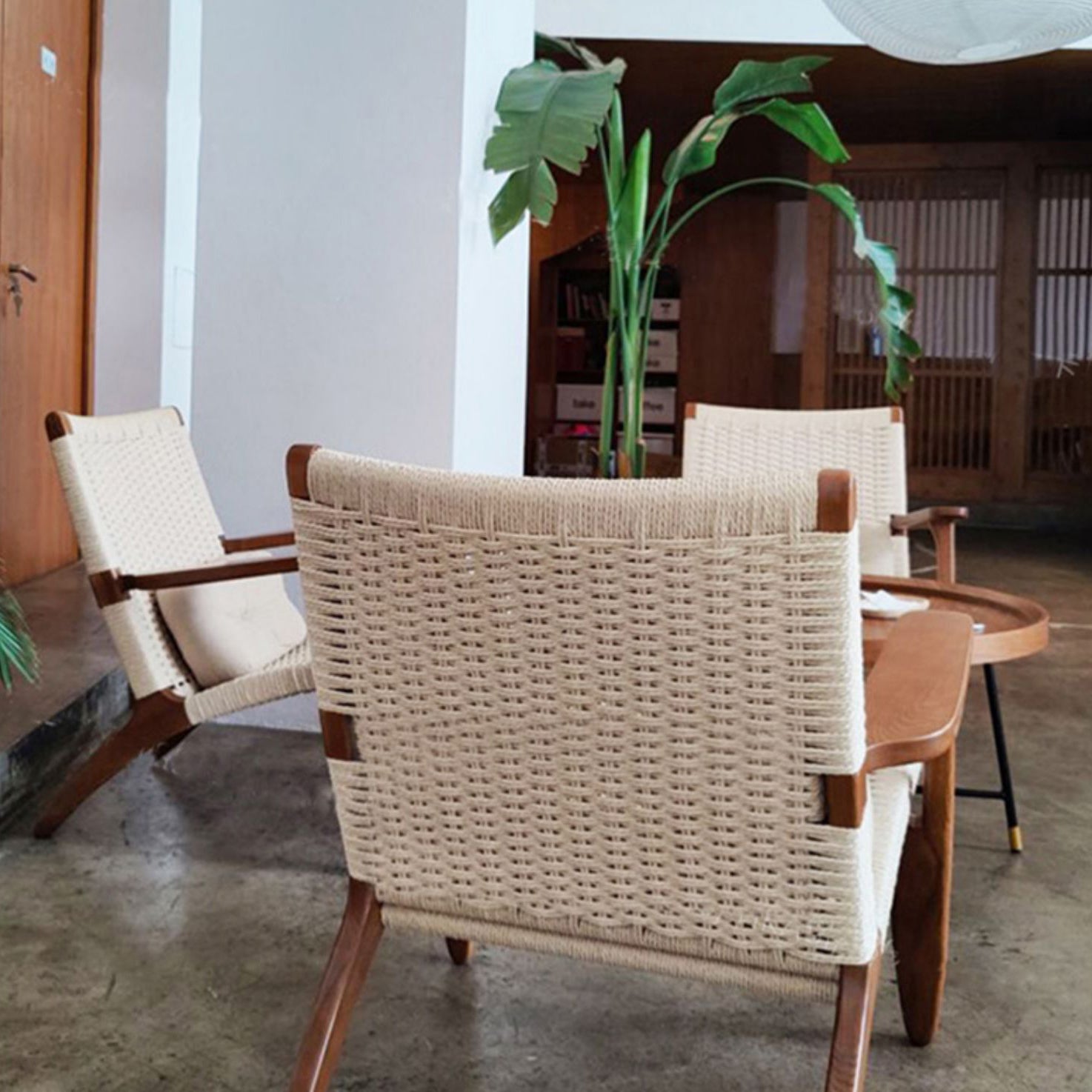 Contemporary Solid Wood Arm Chair Home Cane Back Dining Chair