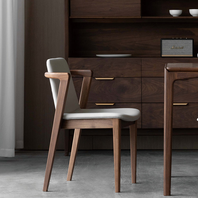 Home Walnut Wood Dining Chair Contemporary Upholstered Arm Chair