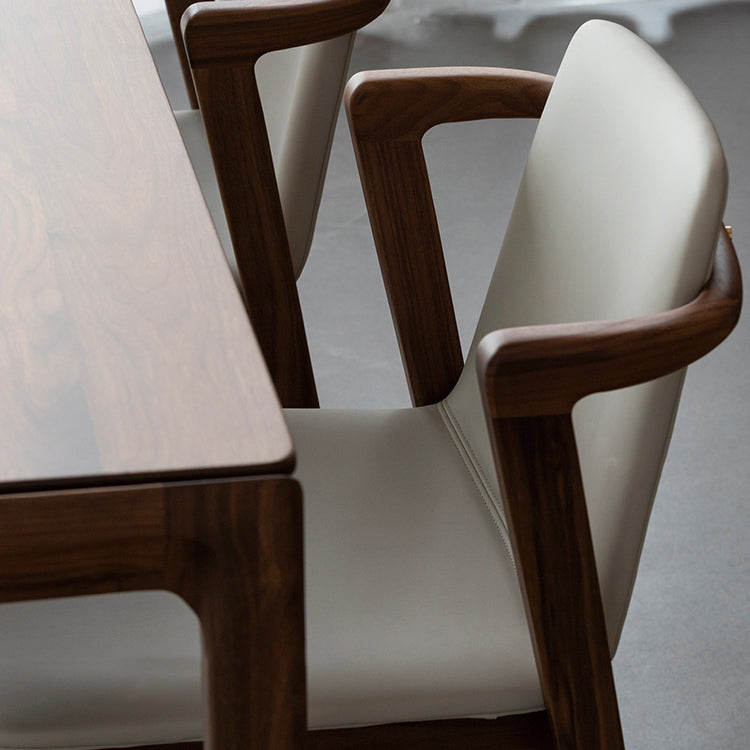Home Walnut Wood Dining Chair Contemporary Upholstered Arm Chair