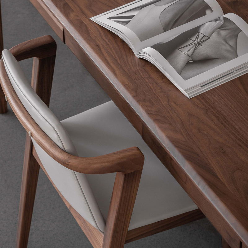 Home Walnut Wood Dining Chair Contemporary Upholstered Arm Chair
