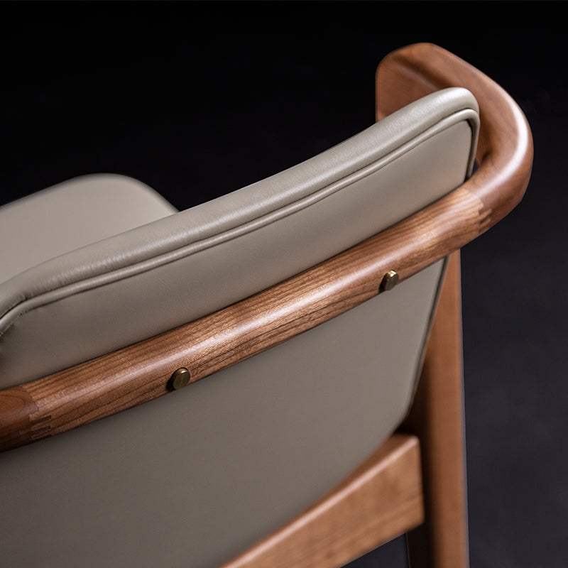 Home Walnut Wood Dining Chair Contemporary Upholstered Arm Chair