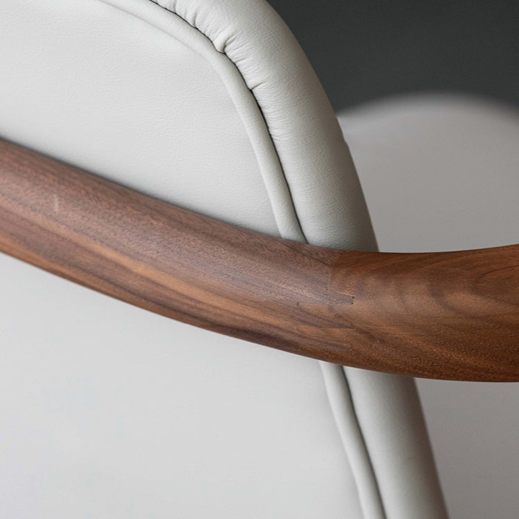 Home Walnut Wood Dining Chair Contemporary Upholstered Arm Chair
